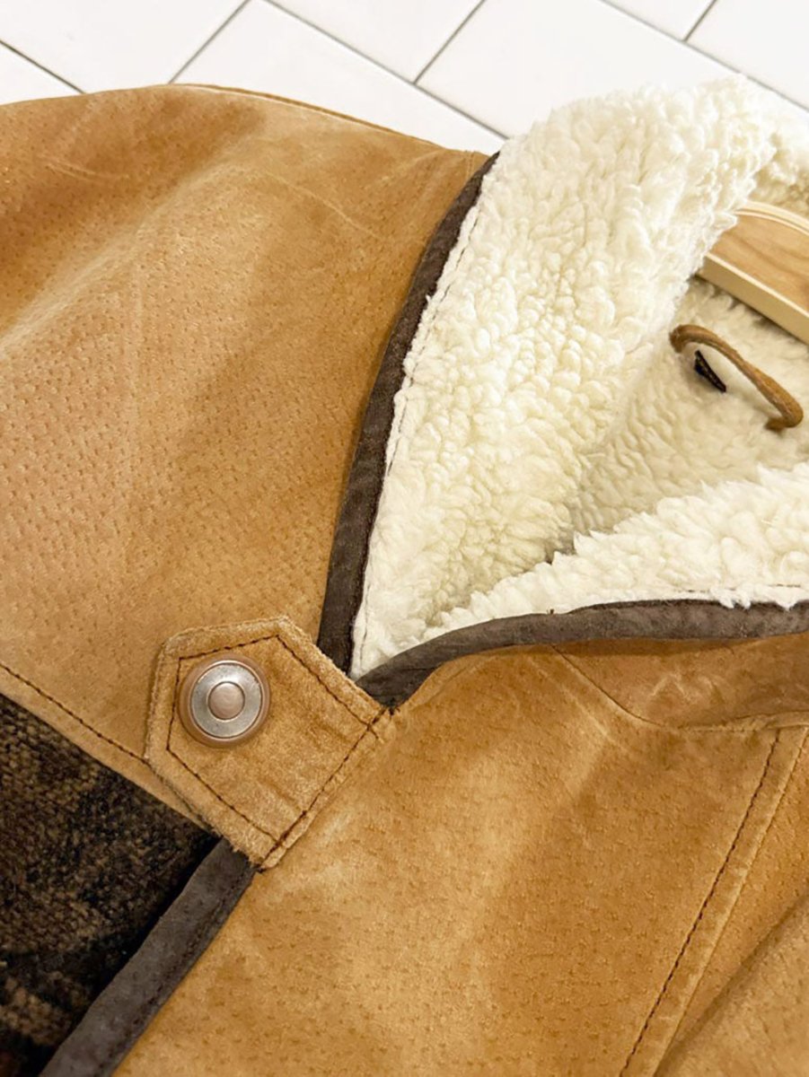 vintage 90s hide park suede sherpa collar western bomber jacket - good market thrift store