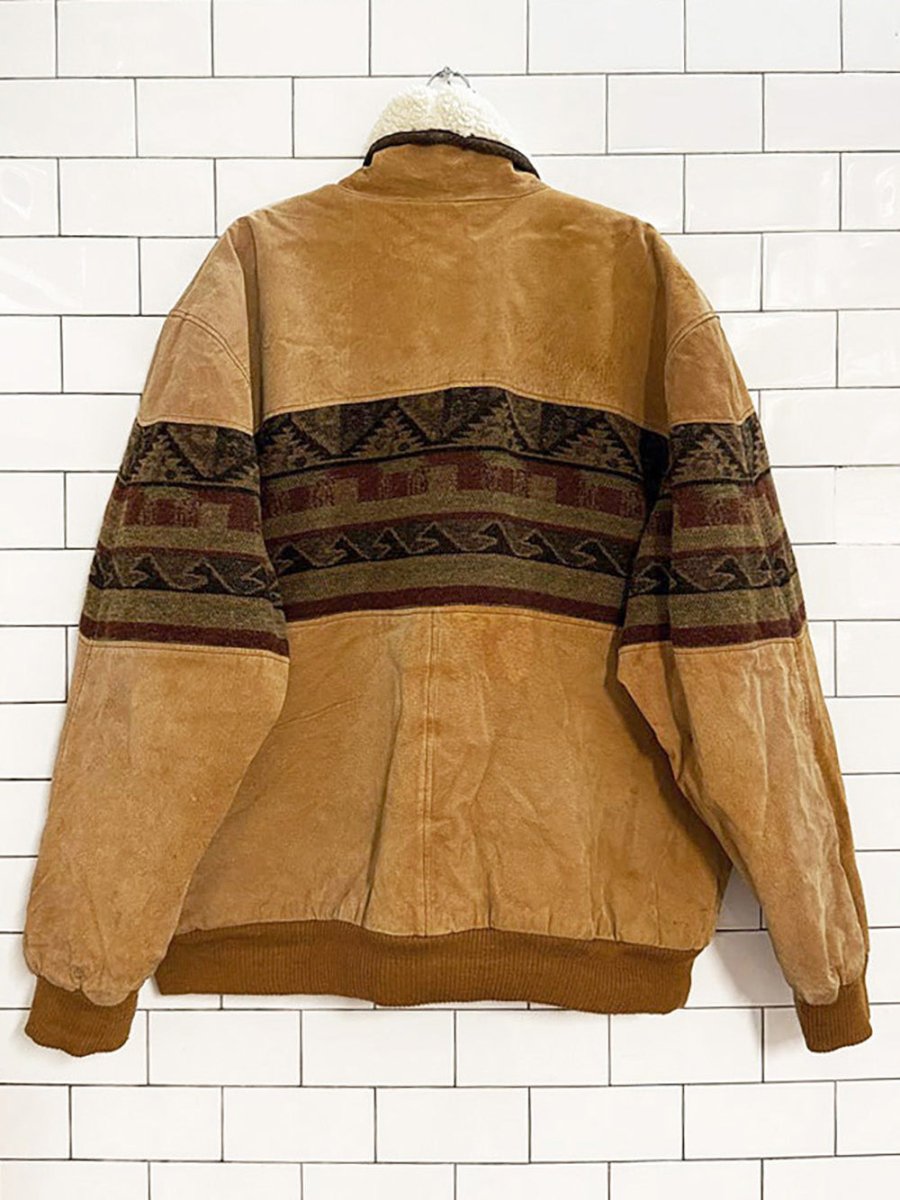 vintage 90s hide park suede sherpa collar western bomber jacket - good market thrift store