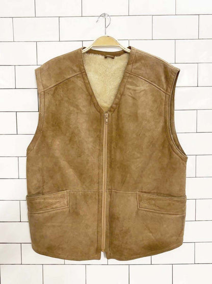 vintage 90s hide society shearling leather vest - good market thrift store
