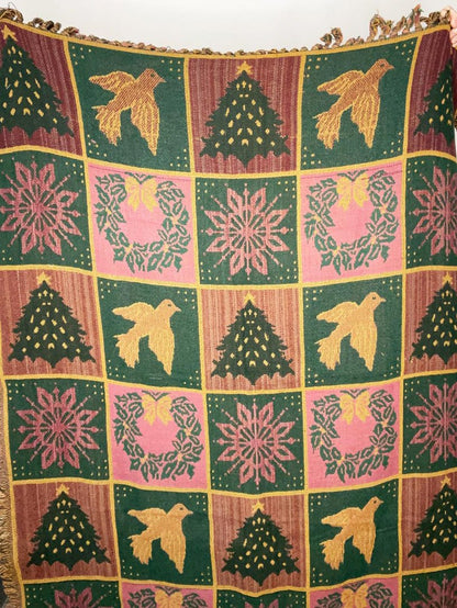 vintage 90s holiday check woven throw blanket | made in India - good market thrift store
