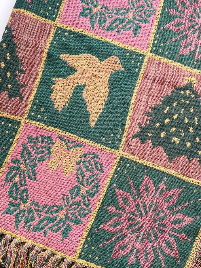 vintage 90s holiday check woven throw blanket | made in India - good market thrift store