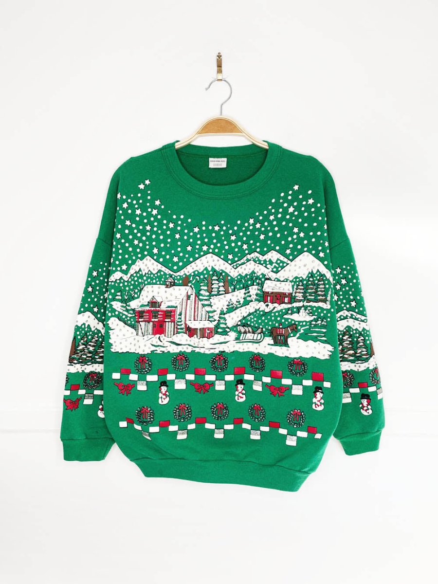 vintage 90s holiday village scene puff graphic sweatshirt | made in USA | collections plus - good market thrift store