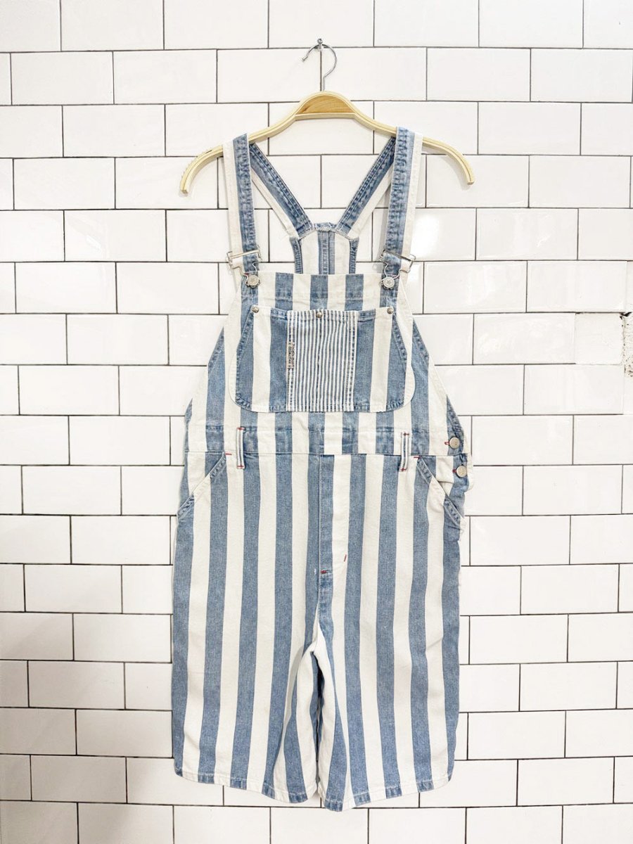 vintage 90s hollywood jeans blue stripe denim overall shorts | made in Canada - good market thrift store