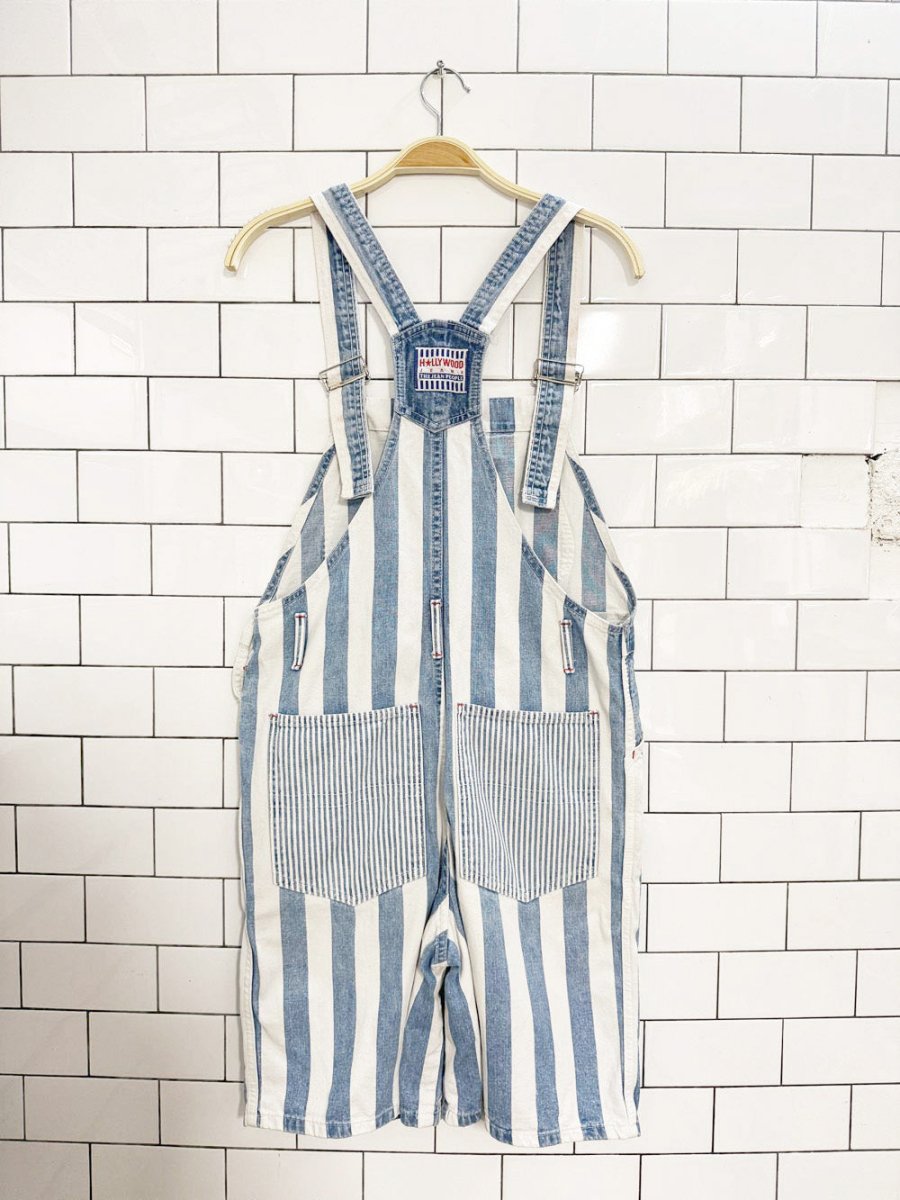 vintage 90s hollywood jeans blue stripe denim overall shorts | made in Canada - good market thrift store