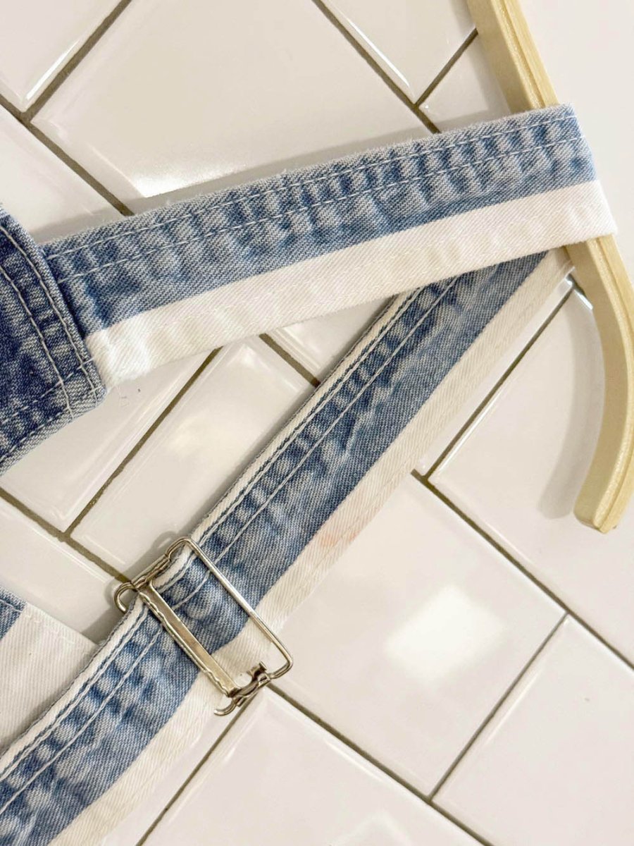 vintage 90s hollywood jeans blue stripe denim overall shorts | made in Canada - good market thrift store