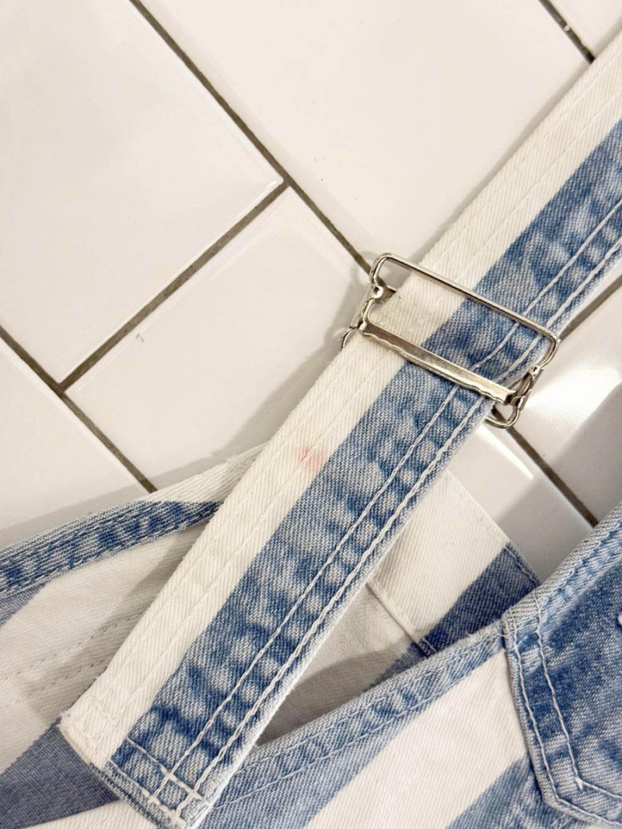 vintage 90s hollywood jeans blue stripe denim overall shorts | made in Canada - good market thrift store