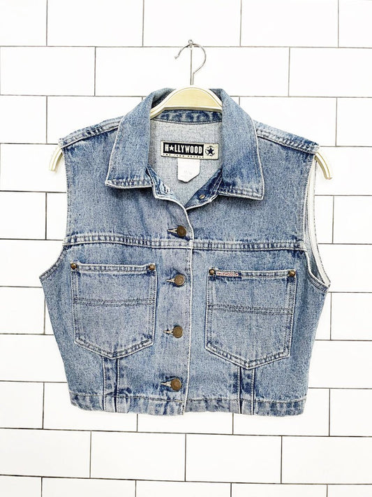 vintage 90s hollywood jeans cropped denim vest top - good market thrift store