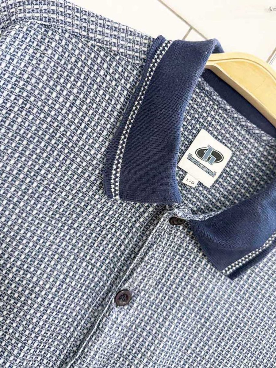 vintage 90s hotsand knit collar woven textured full button shirt - good market thrift store