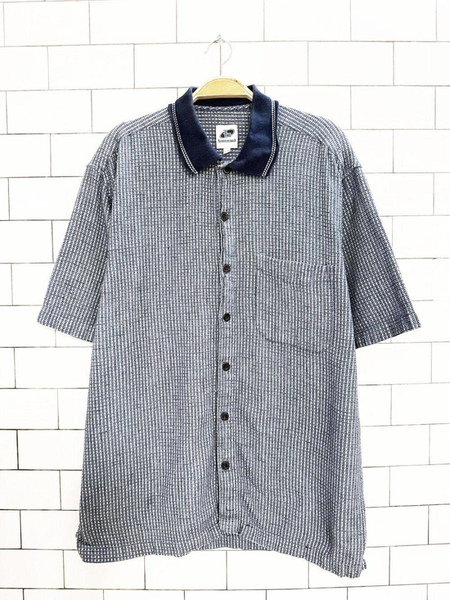 vintage 90s hotsand knit collar woven textured full button shirt - good market thrift store