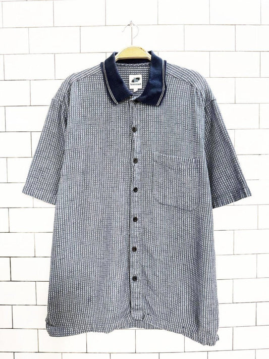 vintage 90s hotsand knit collar woven textured full button shirt - good market thrift store
