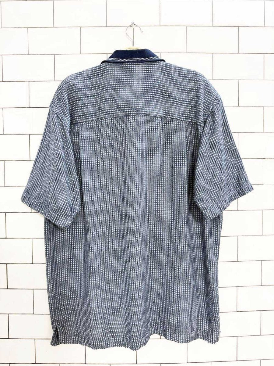 vintage 90s hotsand knit collar woven textured full button shirt - good market thrift store