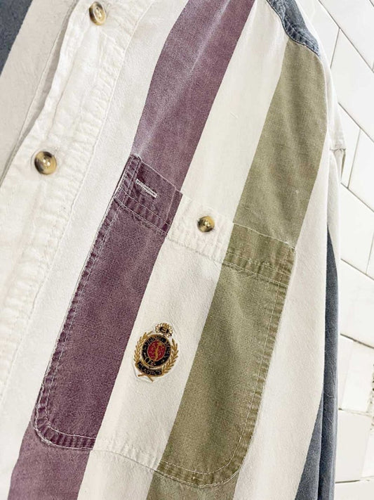 vintage 90s hunting horn crest pocket striped shirt | j riggings - good market thrift store
