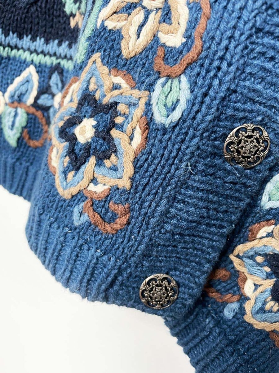 vintage 90s ID distinctions floral embroidered knit cardigan - good market thrift store