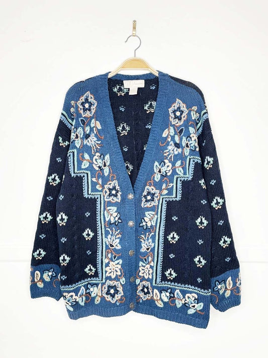 vintage 90s ID distinctions floral embroidered knit cardigan - good market thrift store