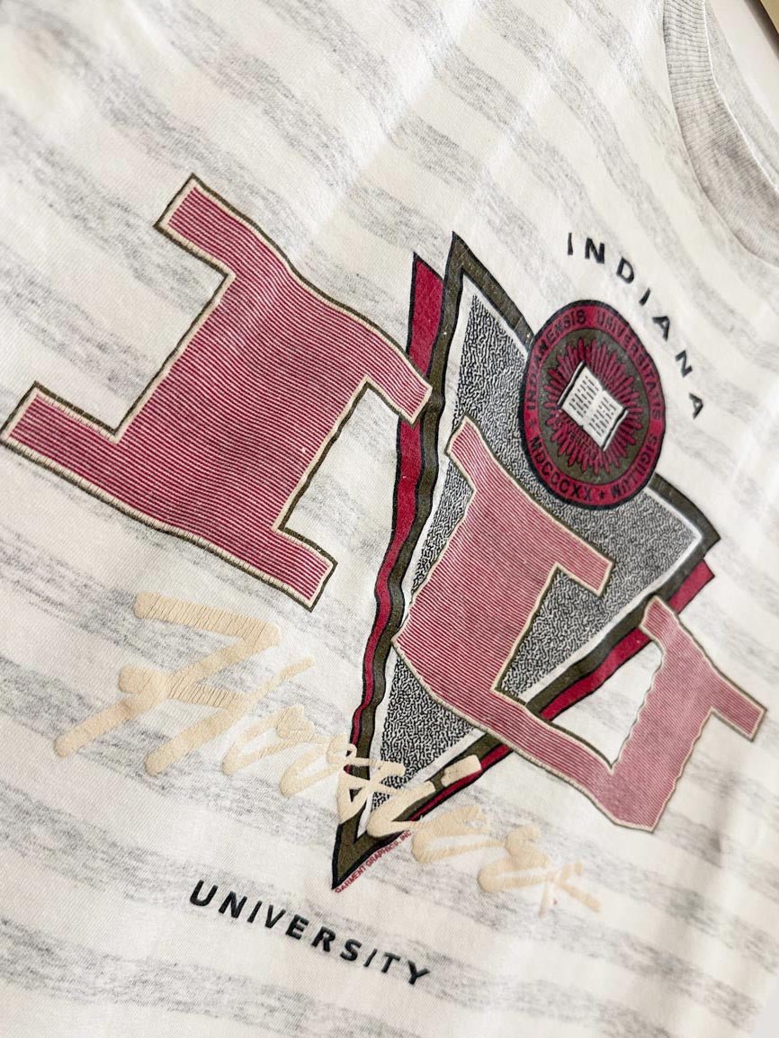 vintage 90s indiana university hoosiers striped tee | made in USA | ultimate sports wear - good market thrift store