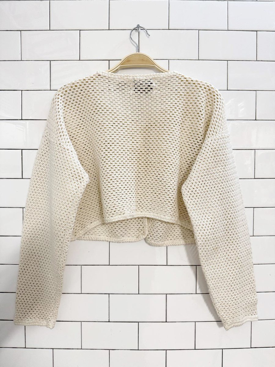 vintage 90s international outlook crochet floral yoke cropped cardigan - good market thrift store