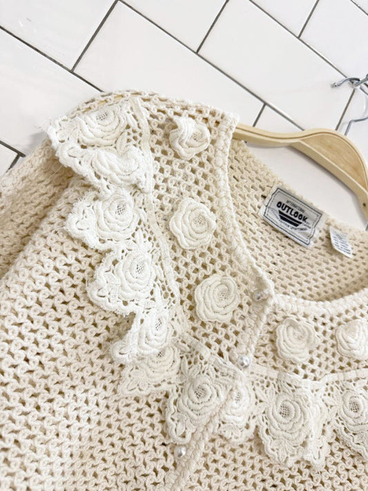 vintage 90s international outlook crochet floral yoke cropped cardigan - good market thrift store