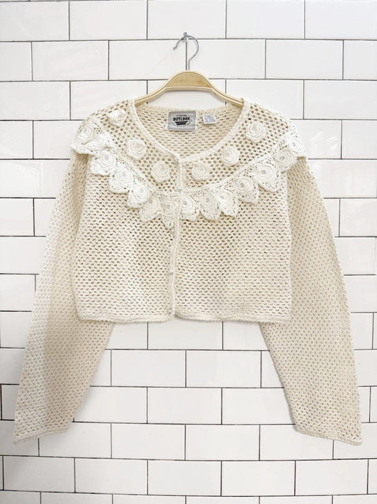 vintage 90s international outlook crochet floral yoke cropped cardigan - good market thrift store