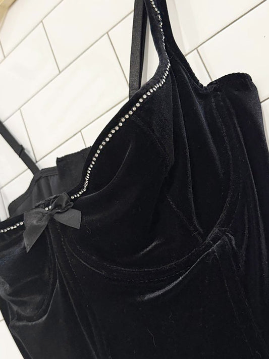 vintage 90s intimate attitudes velvet bedazzled trim corset top | made in USA - good market thrift store