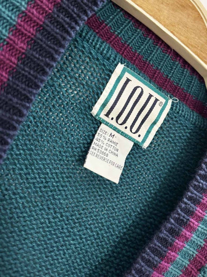 vintage 90s IOU cable knit v - neck sweater - good market thrift store