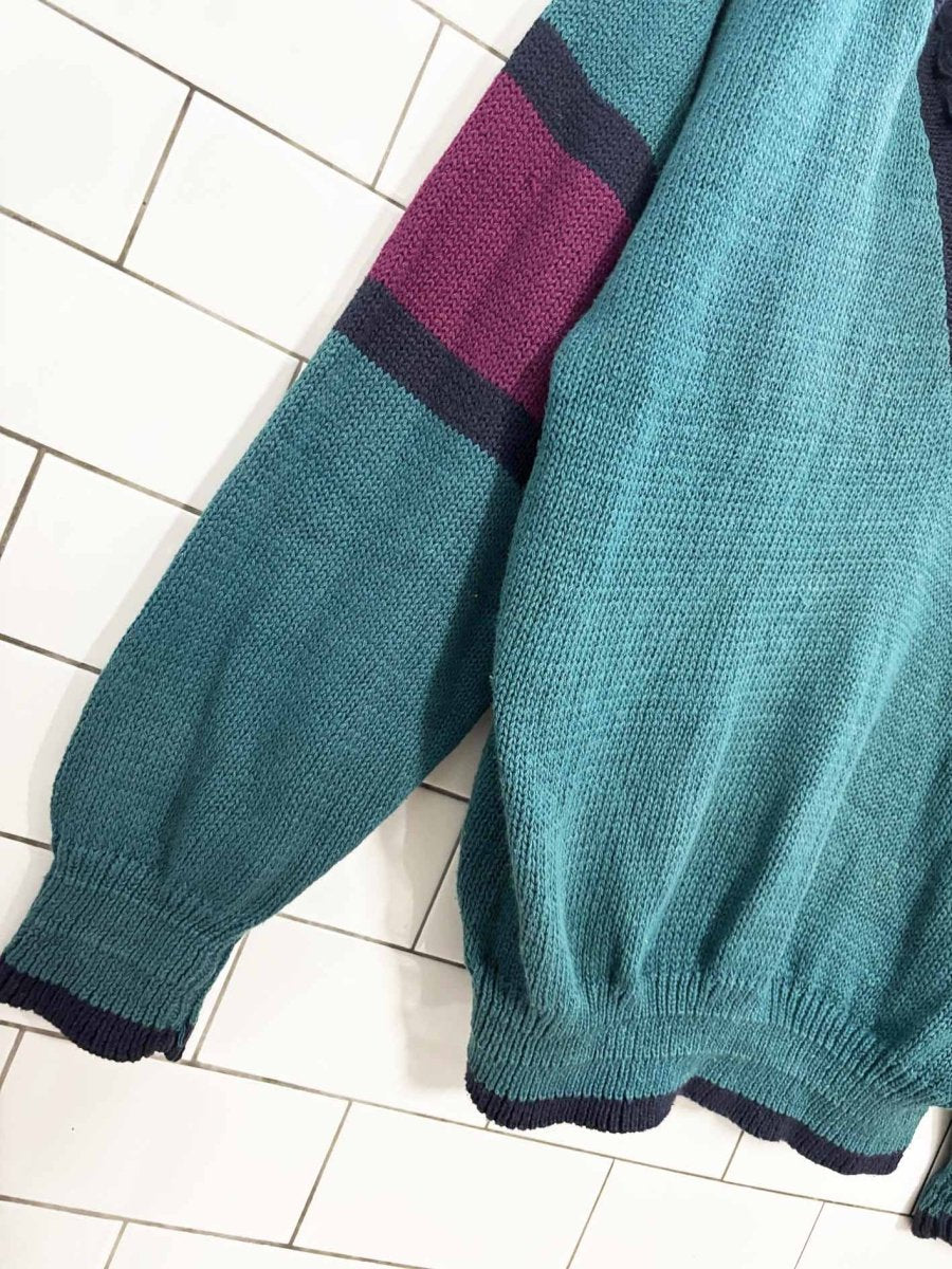vintage 90s IOU cable knit v - neck sweater - good market thrift store