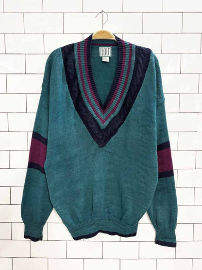 vintage 90s IOU cable knit v - neck sweater - good market thrift store
