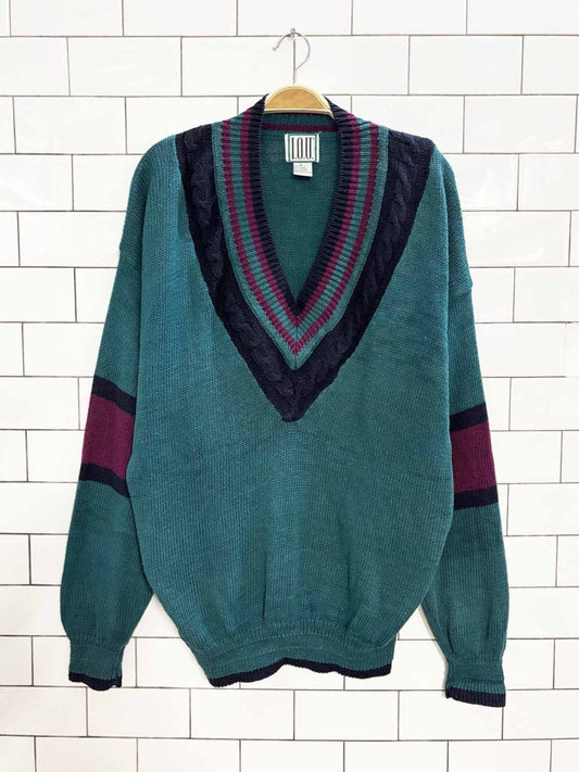vintage 90s IOU cable knit v - neck sweater - good market thrift store