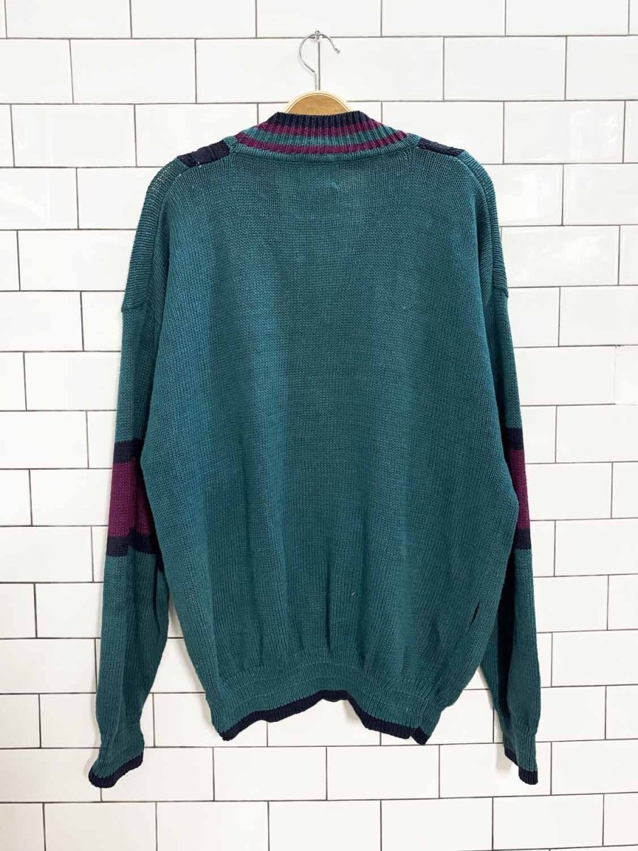 vintage 90s IOU cable knit v - neck sweater - good market thrift store