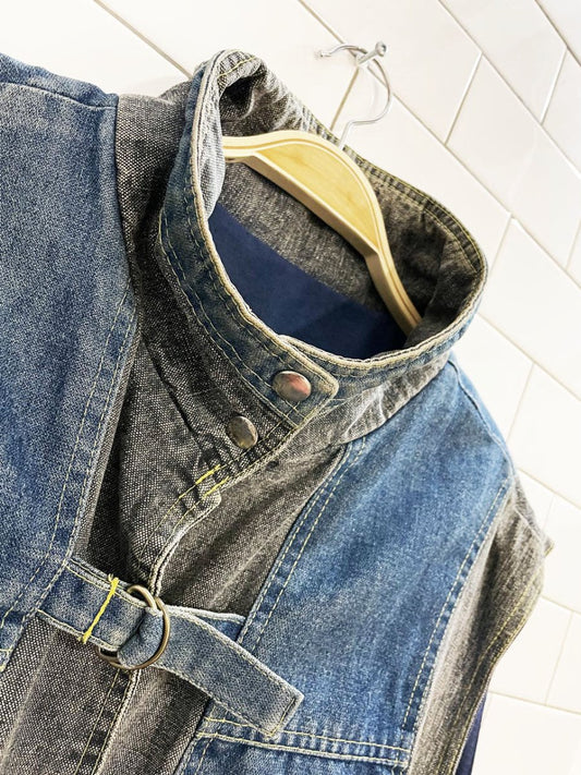vintage 90s izzi snap button two - tone denim reversible flannel vest - good market thrift store