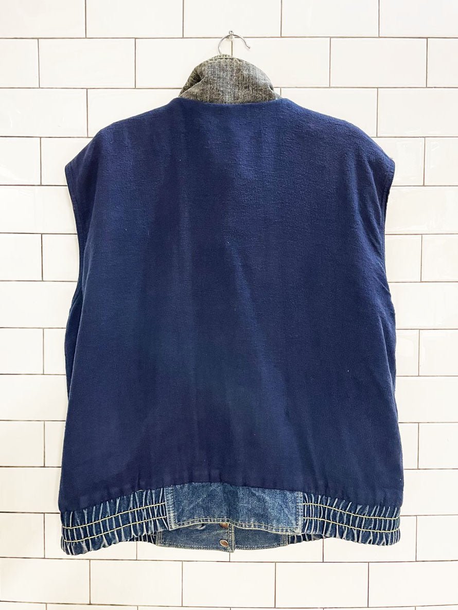vintage 90s izzi snap button two - tone denim reversible flannel vest - good market thrift store