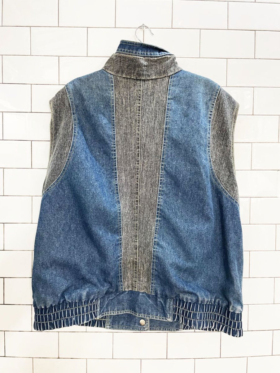vintage 90s izzi snap button two - tone denim reversible flannel vest - good market thrift store