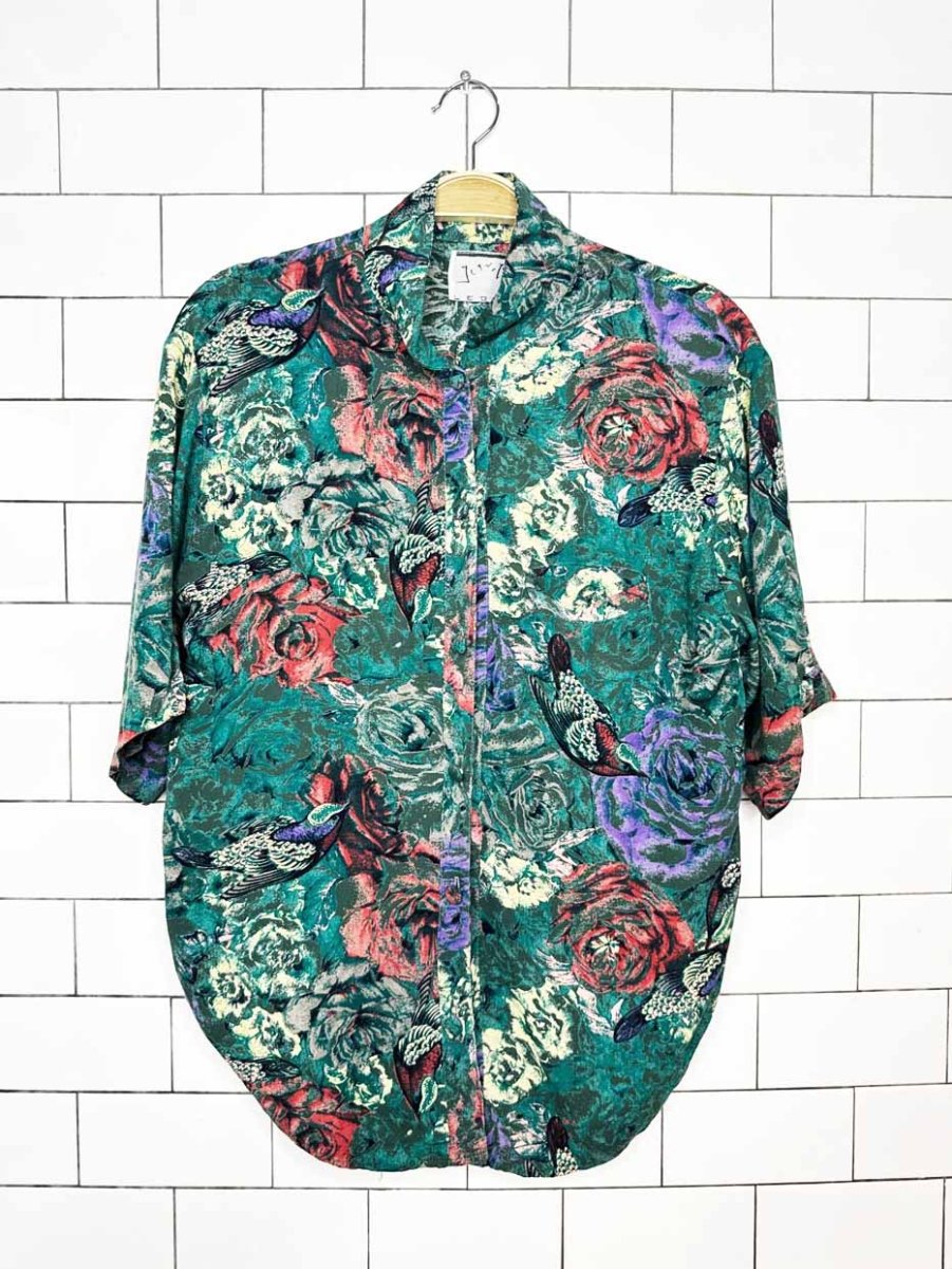 vintage 90s jean-iver flowers + birds full button shirt | legion - good market thrift store