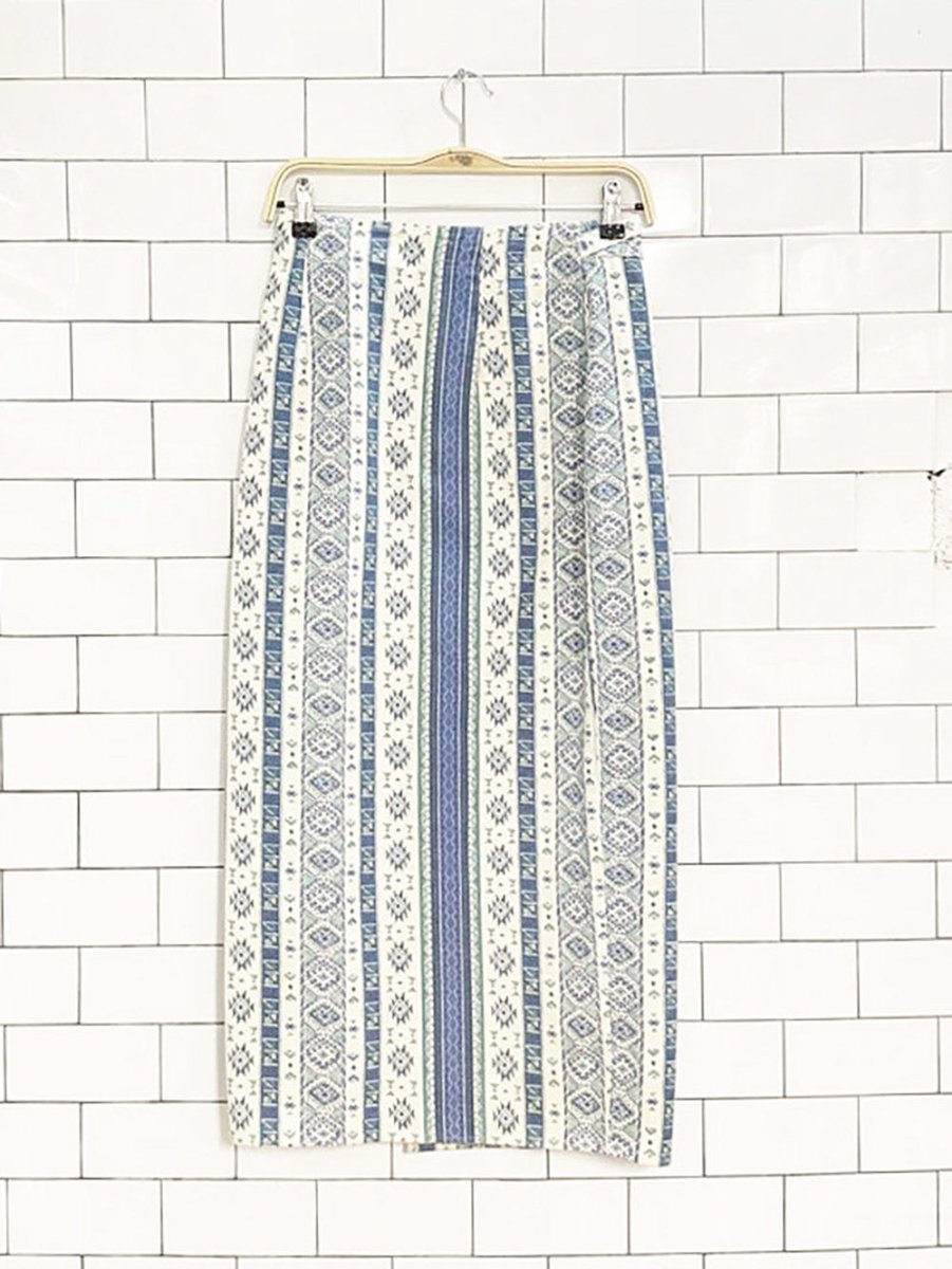 vintage 90s jeans wear western print wrap denim midi skirt | made in USA - good market thrift store