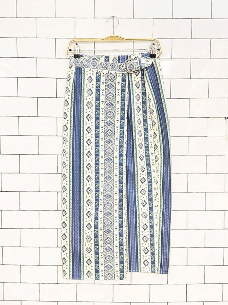 vintage 90s jeans wear western print wrap denim midi skirt | made in USA - good market thrift store