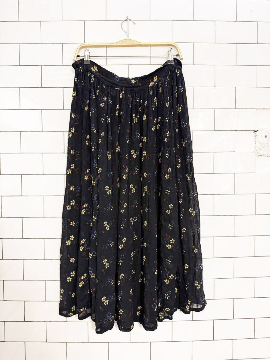 vintage 90s jessica boho drawstring floral flowy midi skirt - good market thrift store