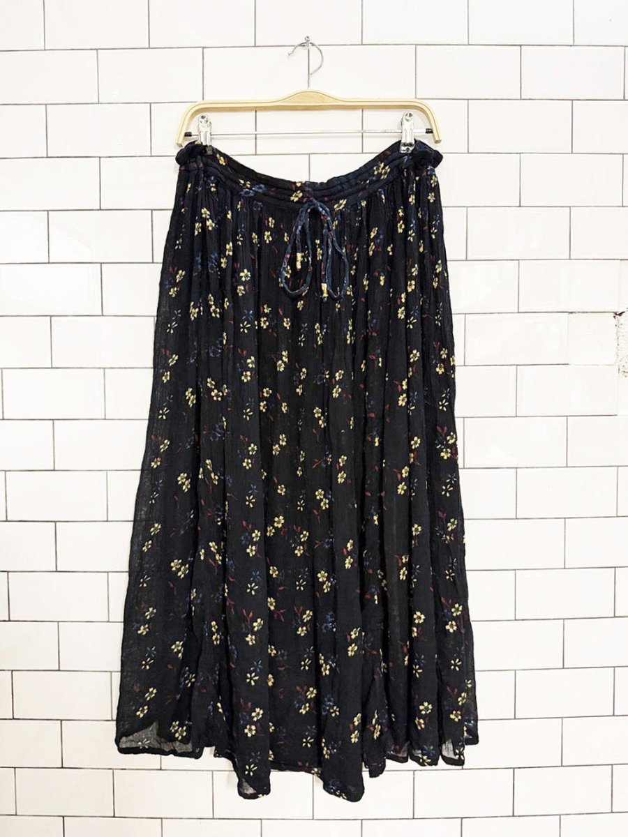 vintage 90s jessica boho drawstring floral flowy midi skirt - good market thrift store