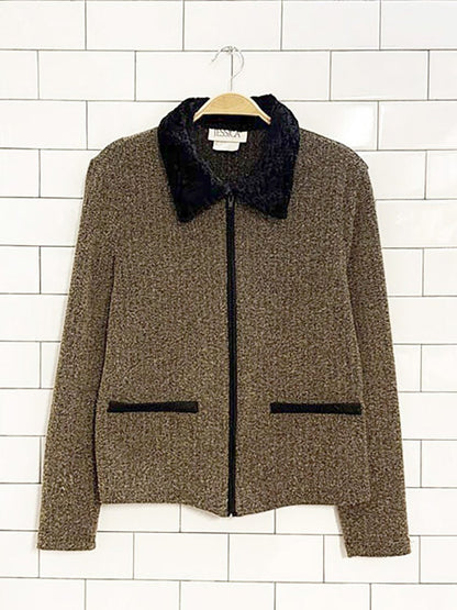 vintage 90s jessica faux fur collar full zip light jacket | made in Canada - good market thrift store
