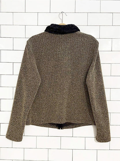 vintage 90s jessica faux fur collar full zip light jacket | made in Canada - good market thrift store