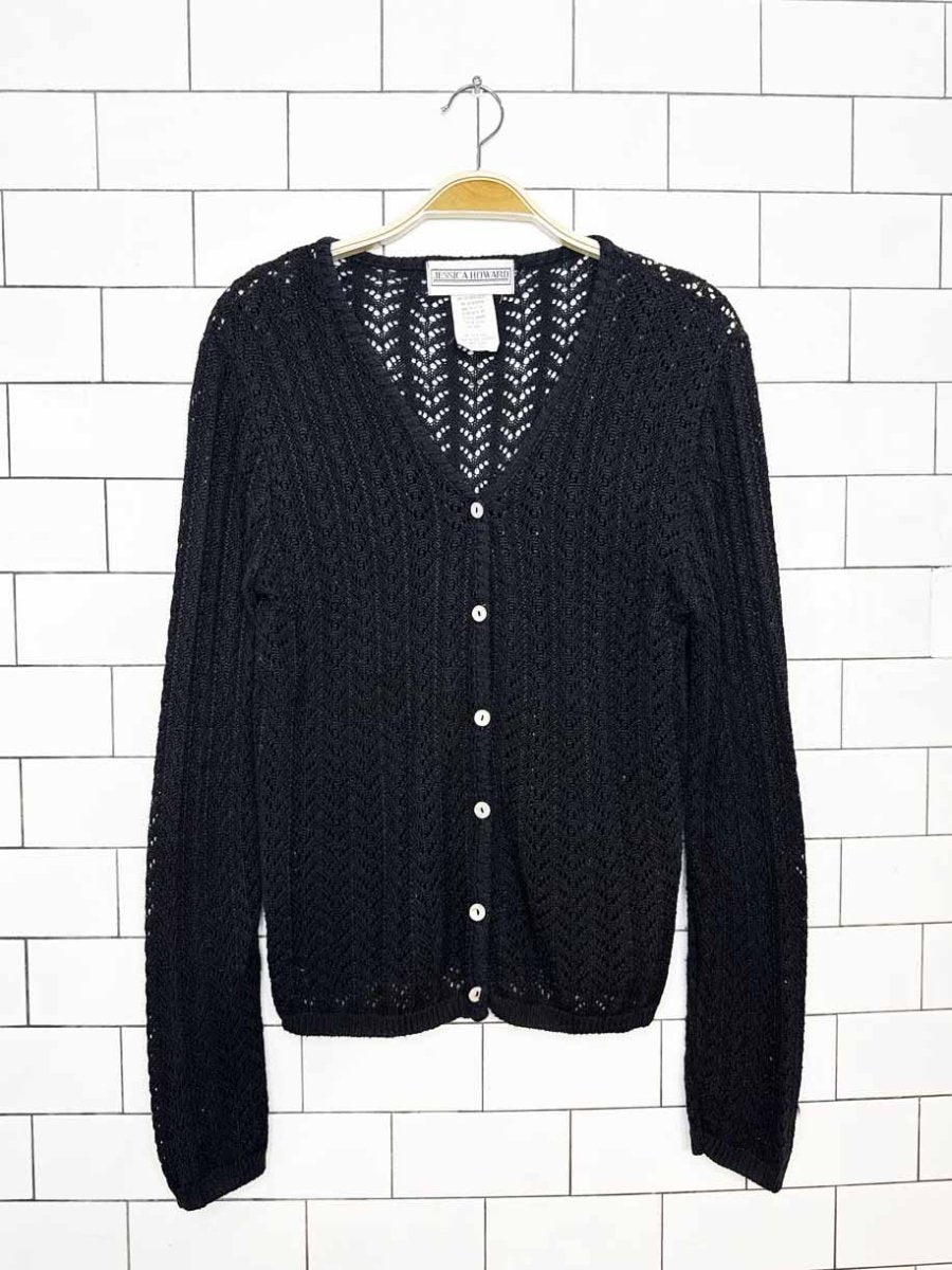 vintage 90s jessica howard crochet pointelle knit cardigan | made in USA - good market thrift store