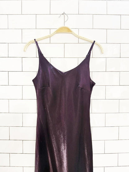 vintage 90s jessica metallic satin chiffon trail maxi dress | made in Canada - good market thrift store