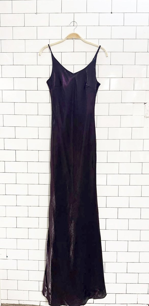 vintage 90s jessica metallic satin chiffon trail maxi dress | made in Canada - good market thrift store