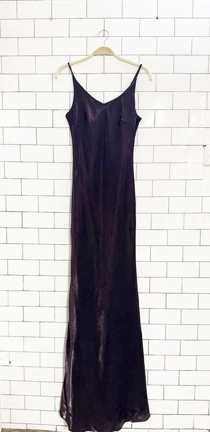 vintage 90s jessica metallic satin chiffon trail maxi dress | made in Canada - good market thrift store