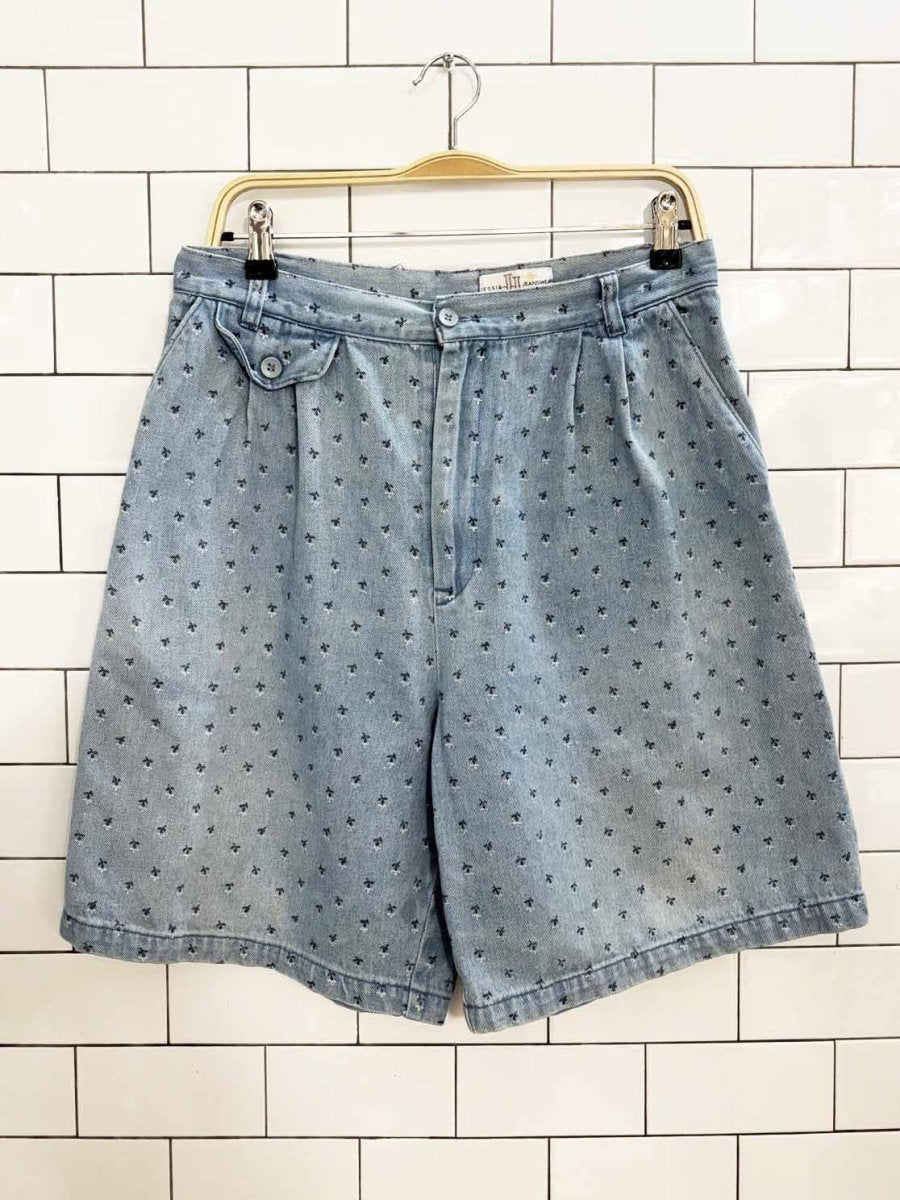 vintage 90s jessie jeanswear floral denim pleated shorts - good market thrift store