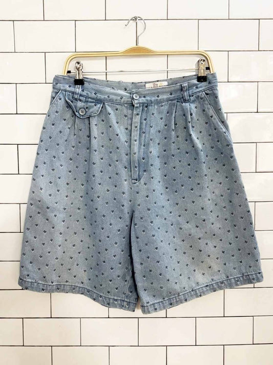 vintage 90s jessie jeanswear floral denim pleated shorts - good market thrift store