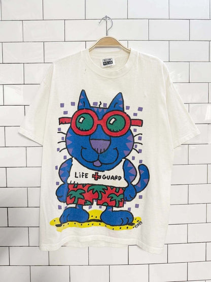 vintage 90s jkb lifeguard cat art graphic tee | made in USA - good market thrift store
