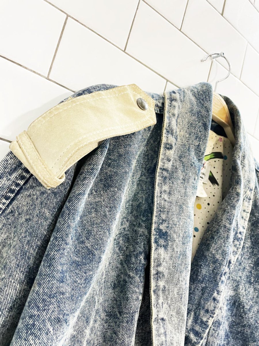 vintage 90s jonathan christopher suede fringe acid wash denim jacket - good market thrift store