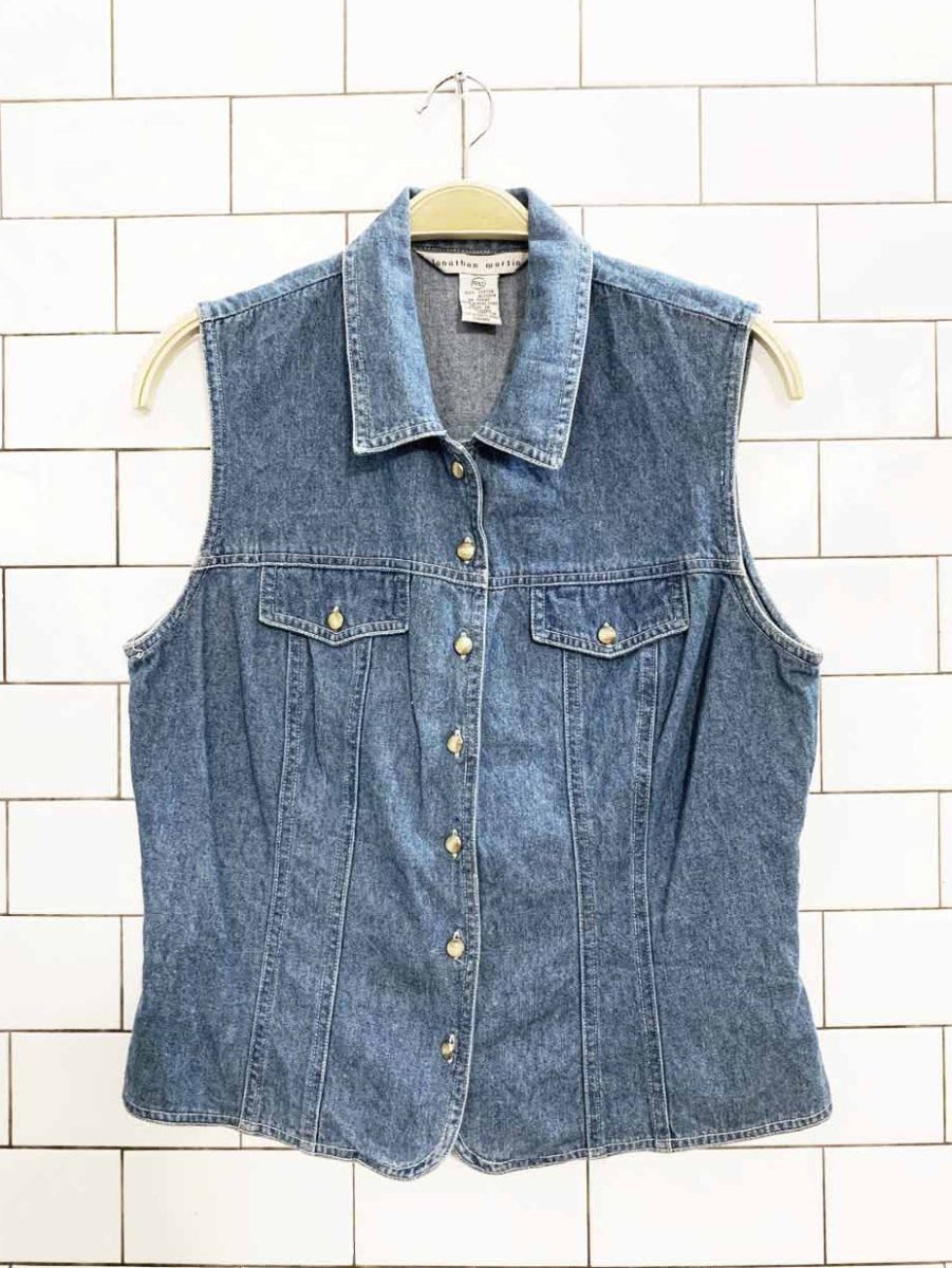 vintage 90s jonathan martin sleeveless denim full button shirt - good market thrift store