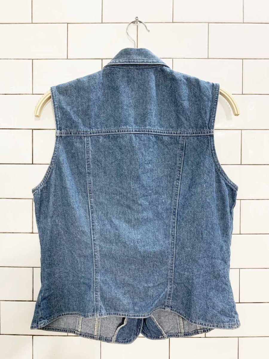 vintage 90s jonathan martin sleeveless denim full button shirt - good market thrift store