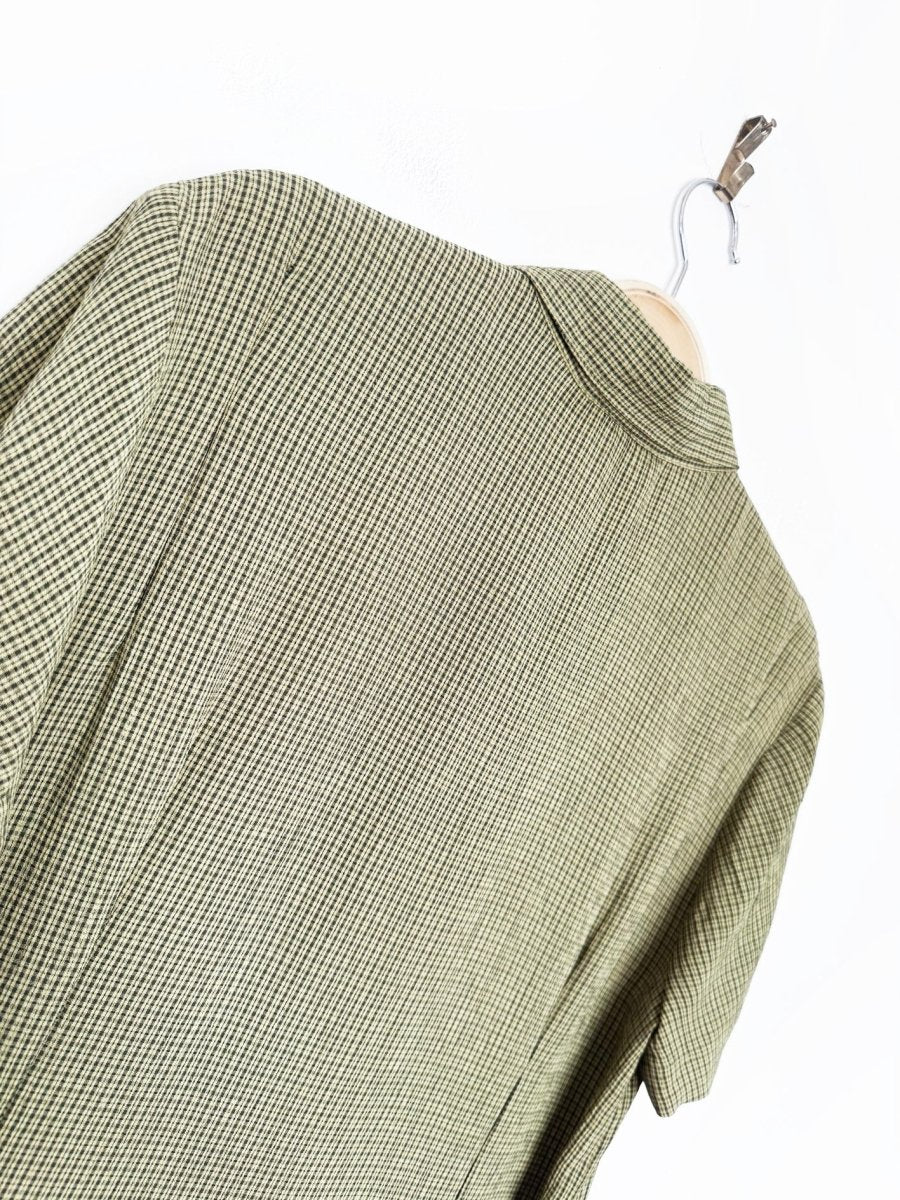 vintage 90s jones new york minimal plaid full button tie back maxi shirt dress - good market thrift store