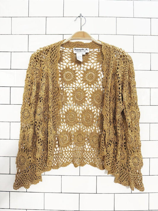vintage 90s joseph a. sun crochet open cardigan - good market thrift store